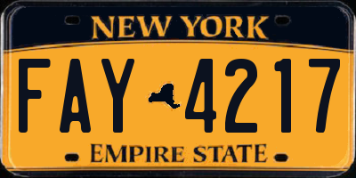 NY license plate FAY4217