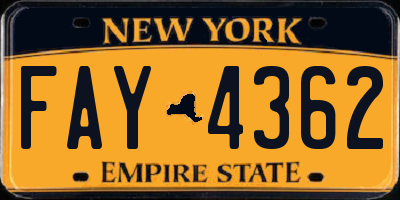 NY license plate FAY4362