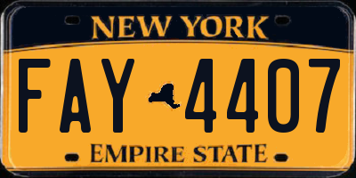 NY license plate FAY4407