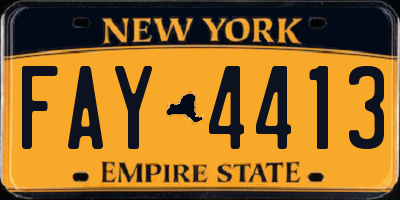 NY license plate FAY4413