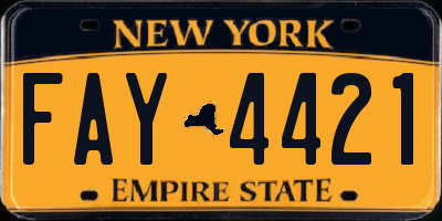 NY license plate FAY4421