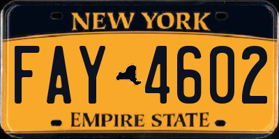 NY license plate FAY4602