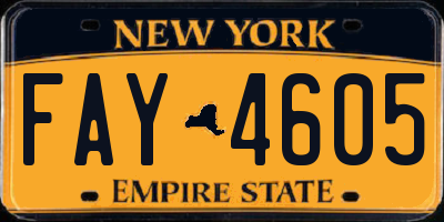 NY license plate FAY4605