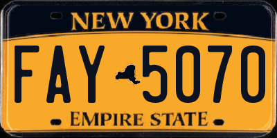 NY license plate FAY5070