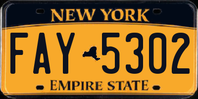 NY license plate FAY5302