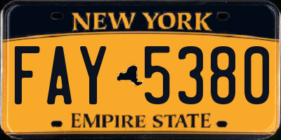 NY license plate FAY5380