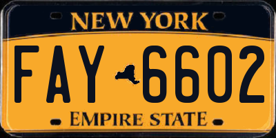 NY license plate FAY6602