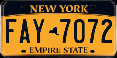 NY license plate FAY7072