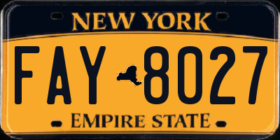 NY license plate FAY8027