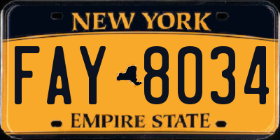 NY license plate FAY8034