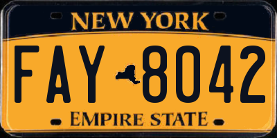 NY license plate FAY8042