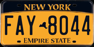 NY license plate FAY8044