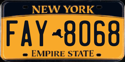 NY license plate FAY8068