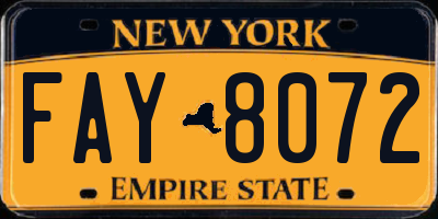 NY license plate FAY8072