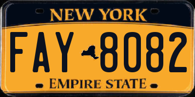 NY license plate FAY8082