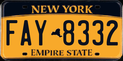 NY license plate FAY8332