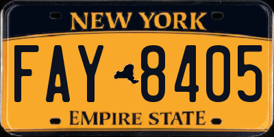 NY license plate FAY8405