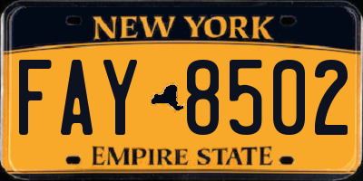 NY license plate FAY8502