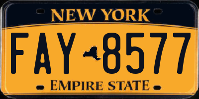 NY license plate FAY8577