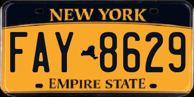 NY license plate FAY8629