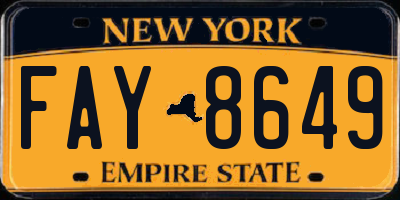 NY license plate FAY8649