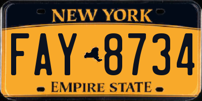 NY license plate FAY8734