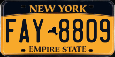 NY license plate FAY8809