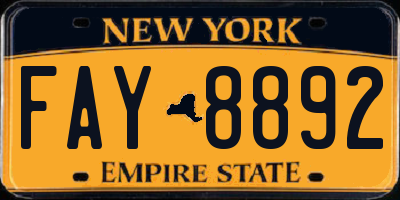 NY license plate FAY8892