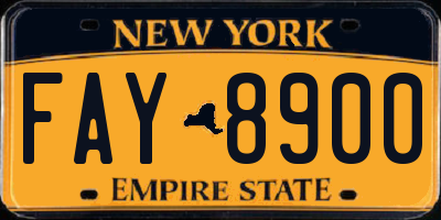 NY license plate FAY8900