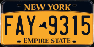 NY license plate FAY9315