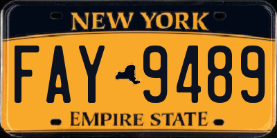 NY license plate FAY9489