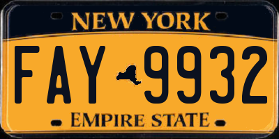 NY license plate FAY9932