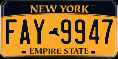 NY license plate FAY9947