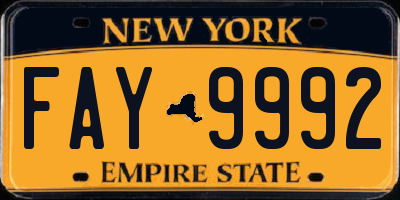 NY license plate FAY9992