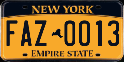 NY license plate FAZ0013