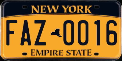 NY license plate FAZ0016