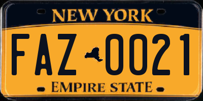 NY license plate FAZ0021