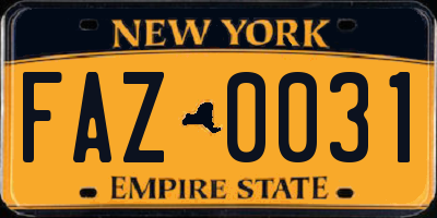 NY license plate FAZ0031