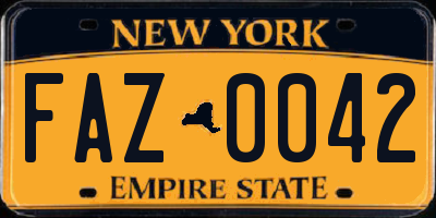 NY license plate FAZ0042