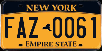 NY license plate FAZ0061