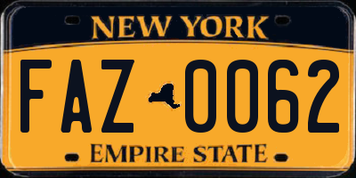 NY license plate FAZ0062