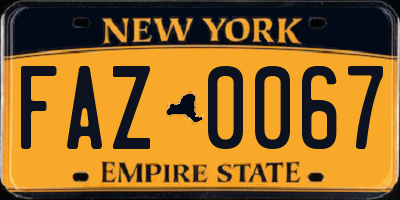 NY license plate FAZ0067