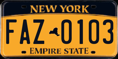 NY license plate FAZ0103