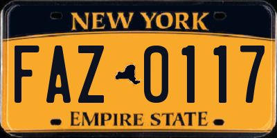 NY license plate FAZ0117