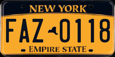 NY license plate FAZ0118