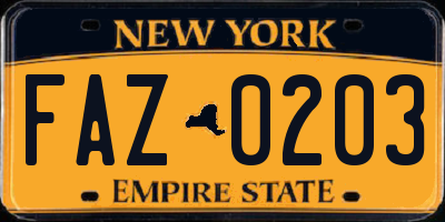 NY license plate FAZ0203