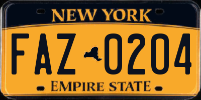 NY license plate FAZ0204