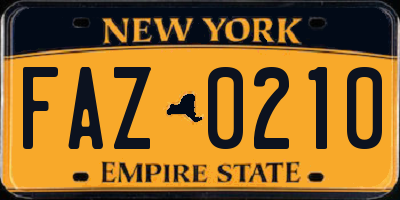 NY license plate FAZ0210