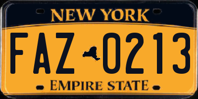 NY license plate FAZ0213