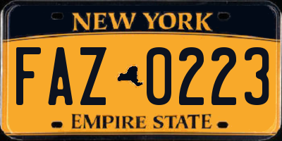 NY license plate FAZ0223